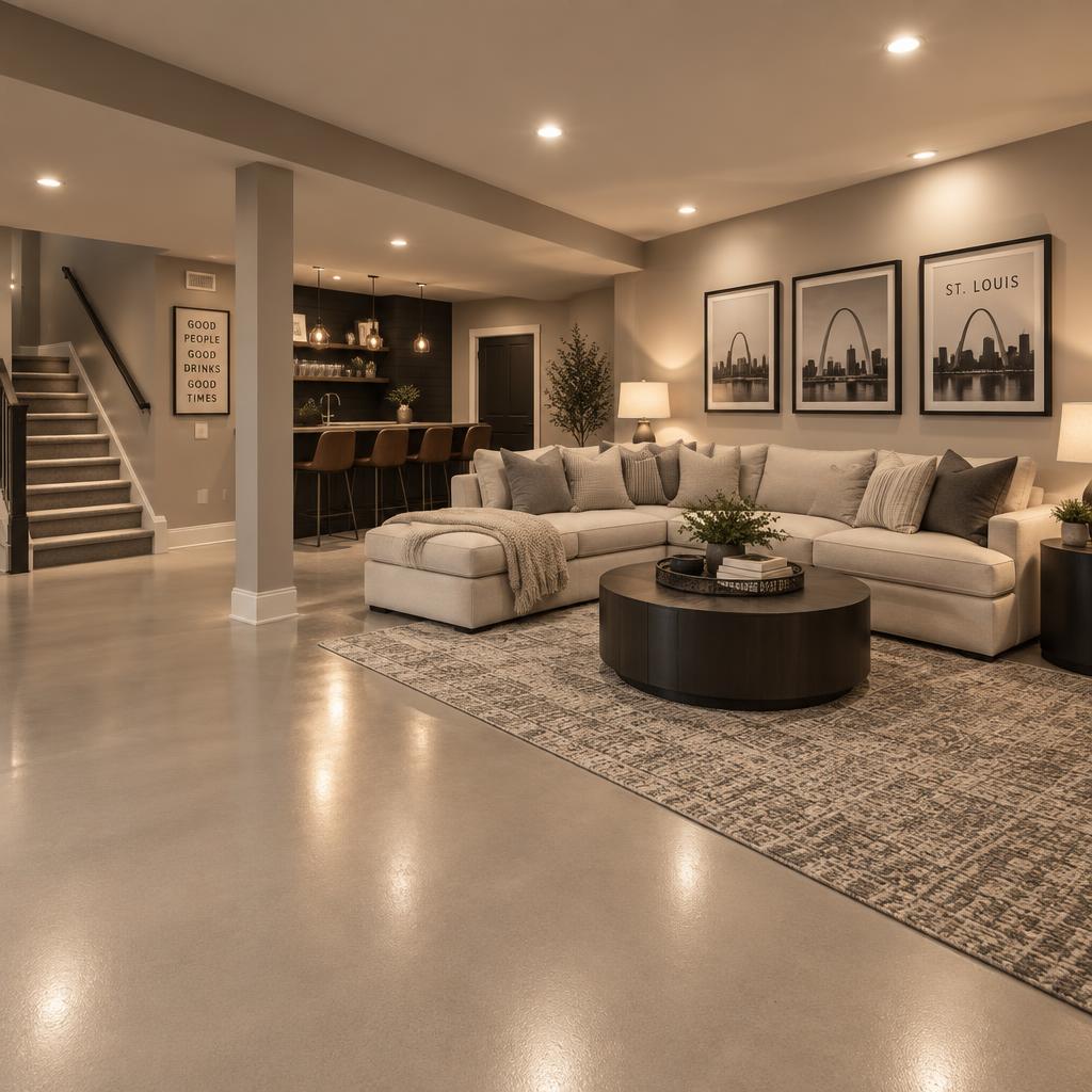 Warm matte basement concrete floor coating