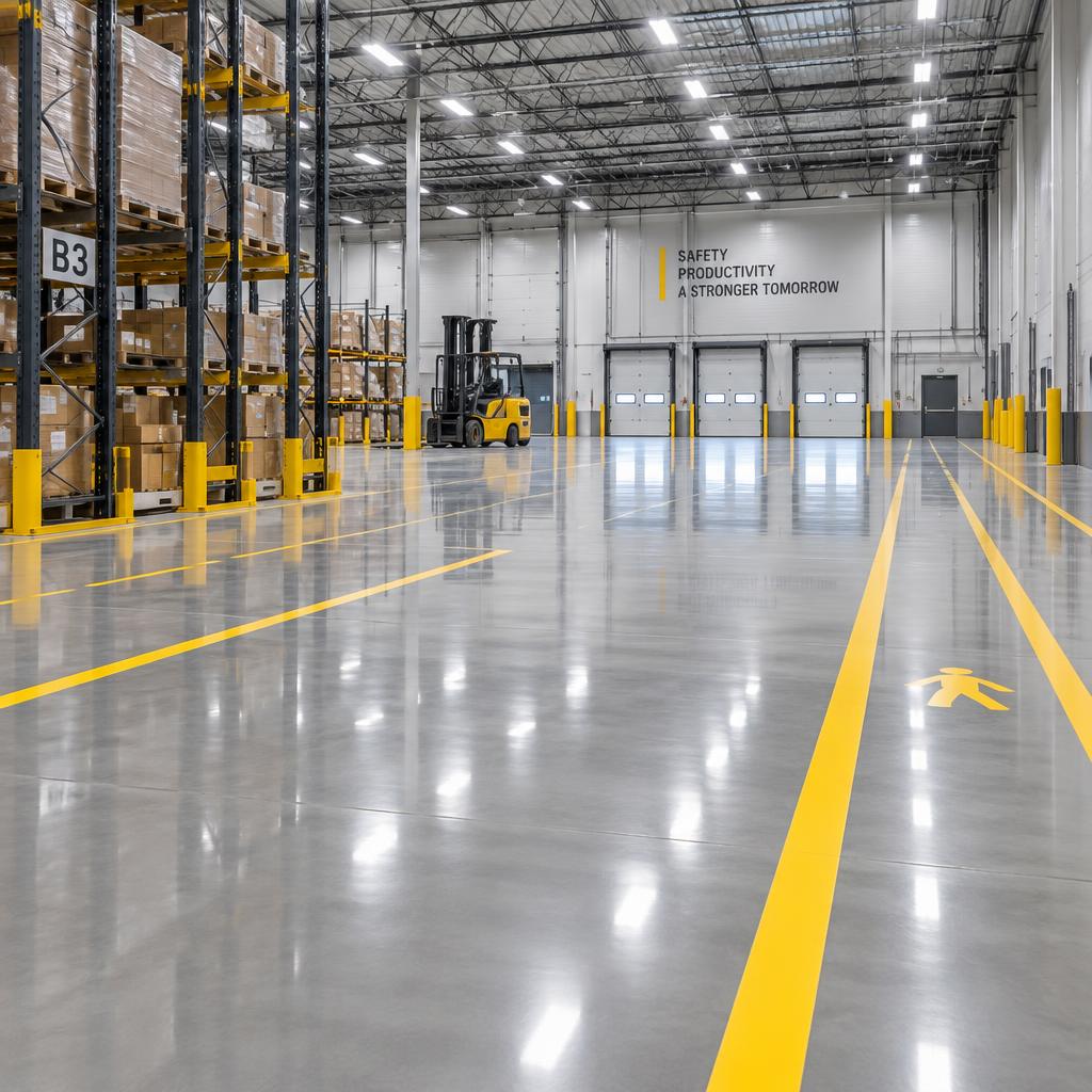 High-gloss commercial warehouse epoxy floor